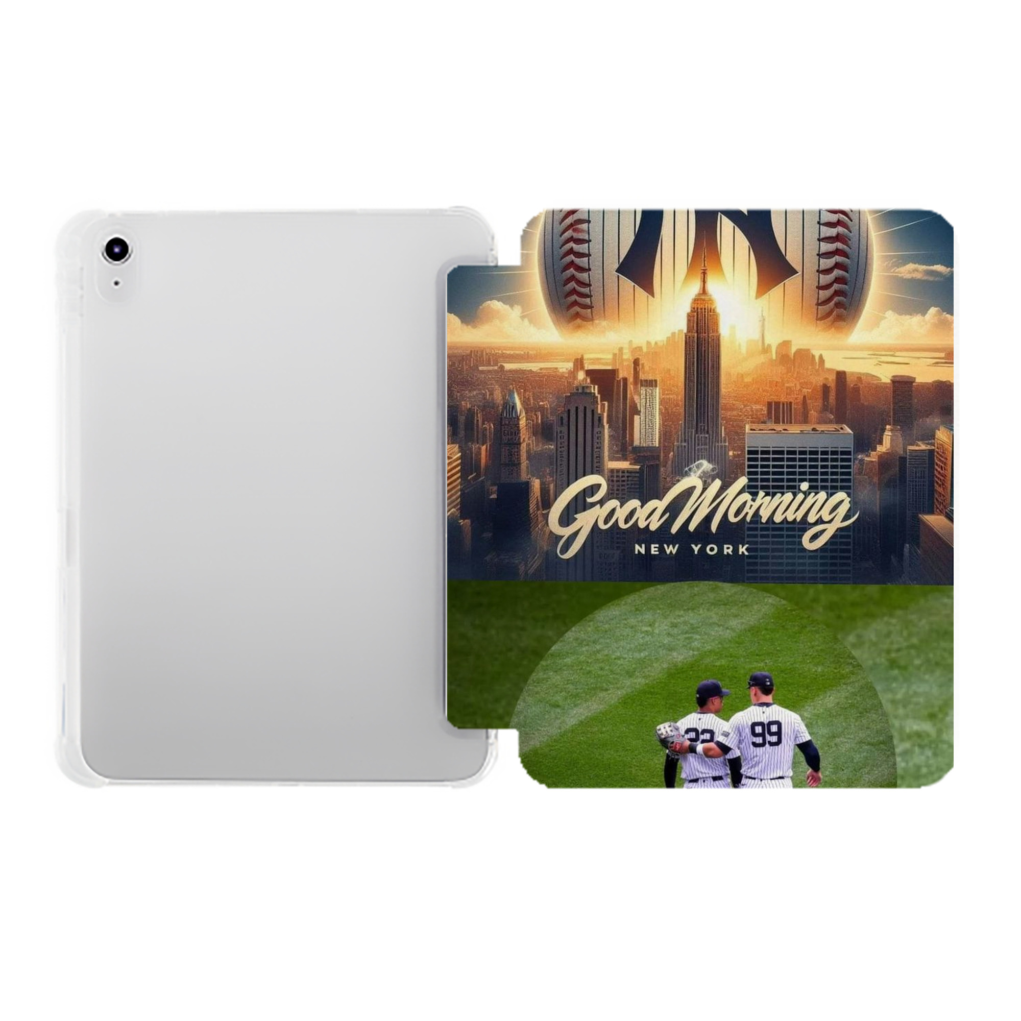 New York Yankees 218 Premium Tri-Fold PU Leather & Silicone IPad Case With Pencil Slot – Fits 9.5,10.5,10.9 – Adjustable Stand, Slim, Protective